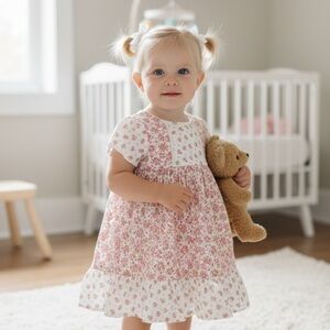 Mini Boden Pink and White Floral Lace Dress 4-5Y